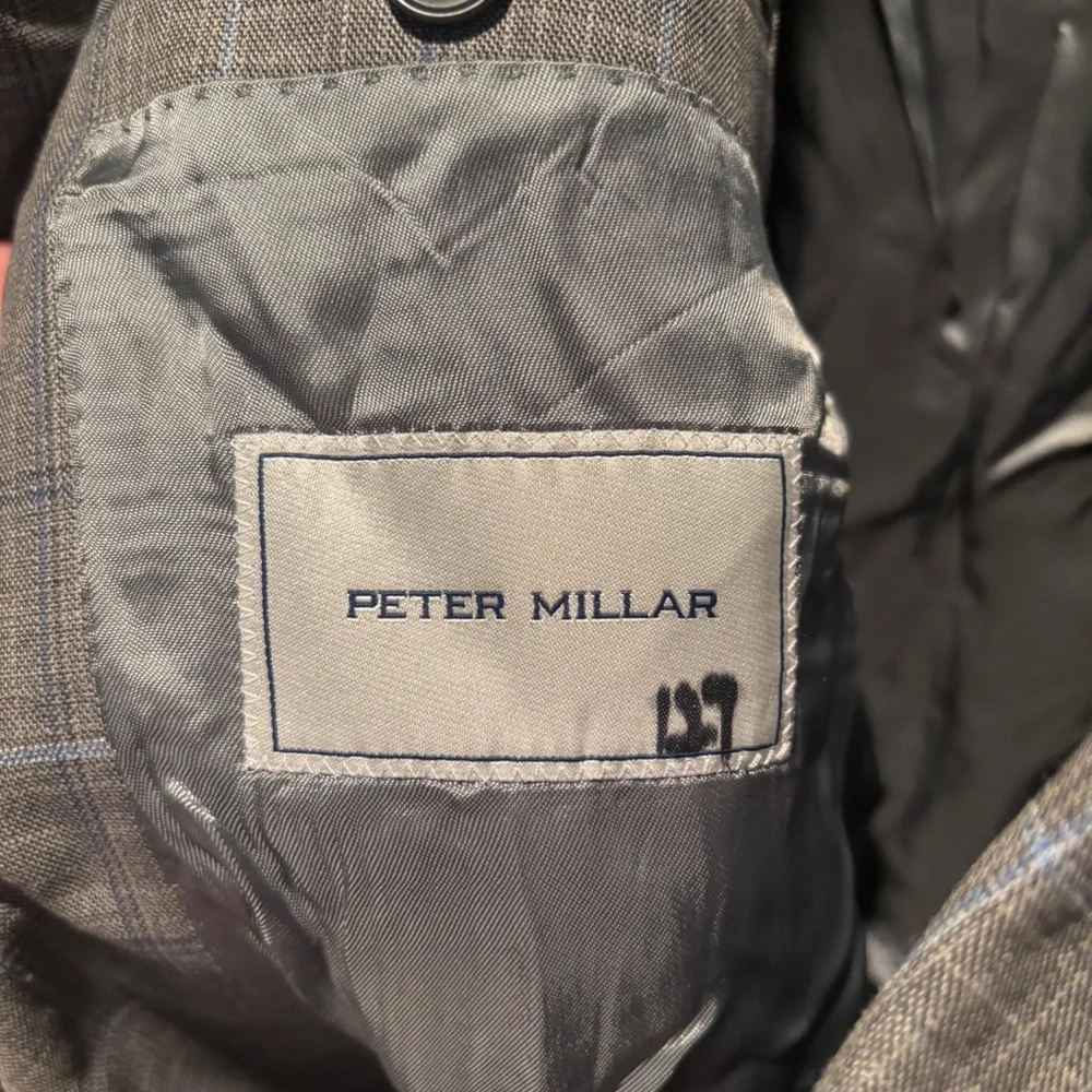 Peter Millar Men's Wool Suit Jacket Blazer Gray Blue Plaid Size 50R - Picture 5 of 7